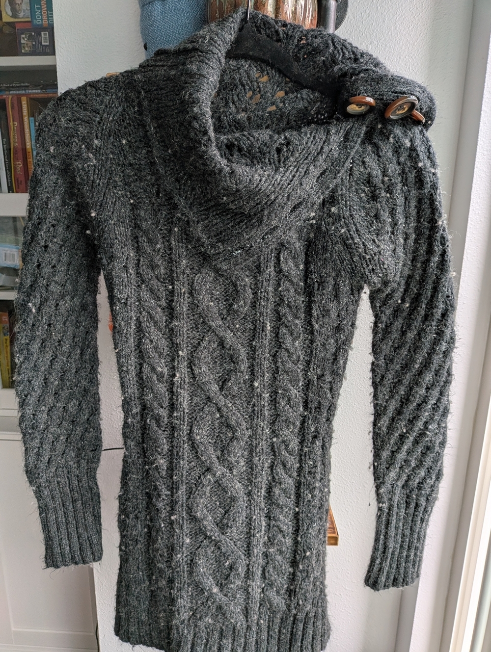 Free People Oversized Hood Cable Knit Tunic Dress - Wool Blend - Size XS